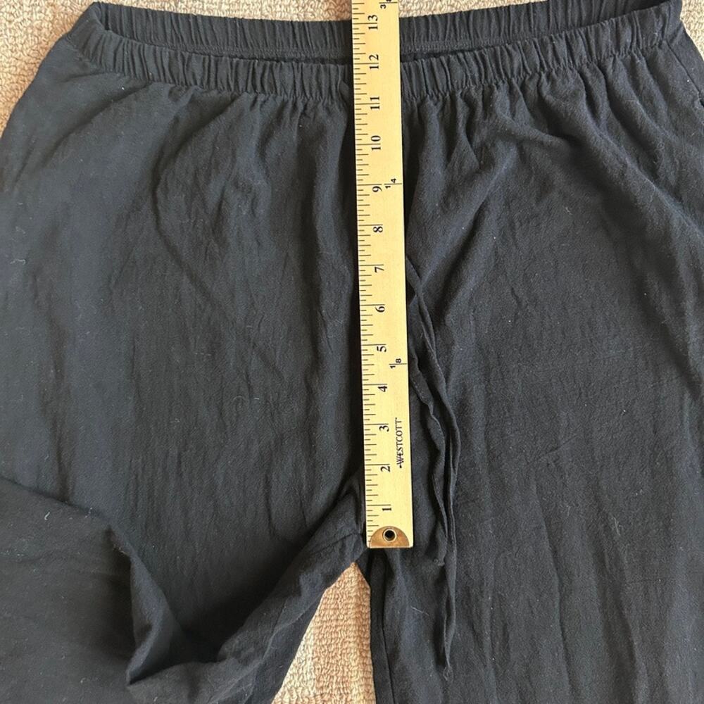 Linen Cotton Wide Leg Pull On Pants Tie Waist Black Minimalist Lagenlook XL - Picture 5 of 9